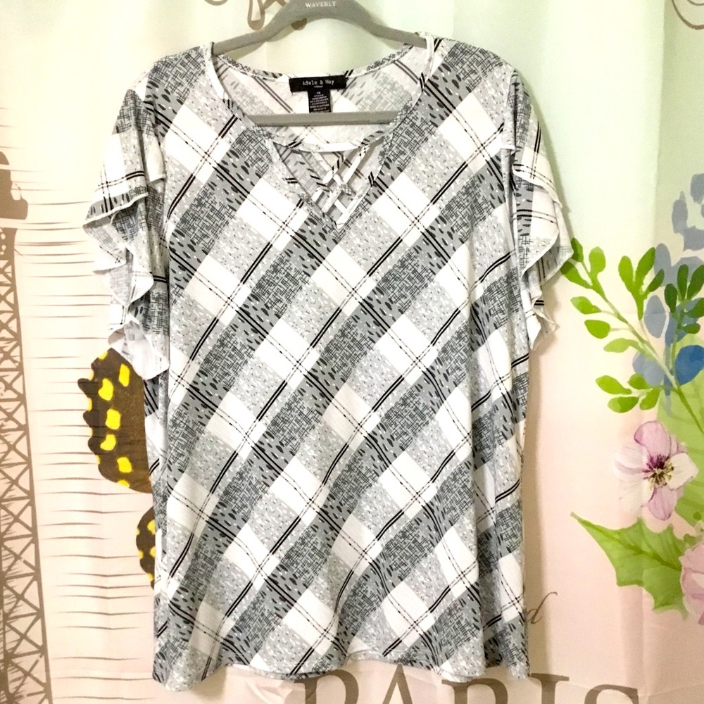Womens Adele & May White and Black Checkered or Plaid Blouse~Size 1X
